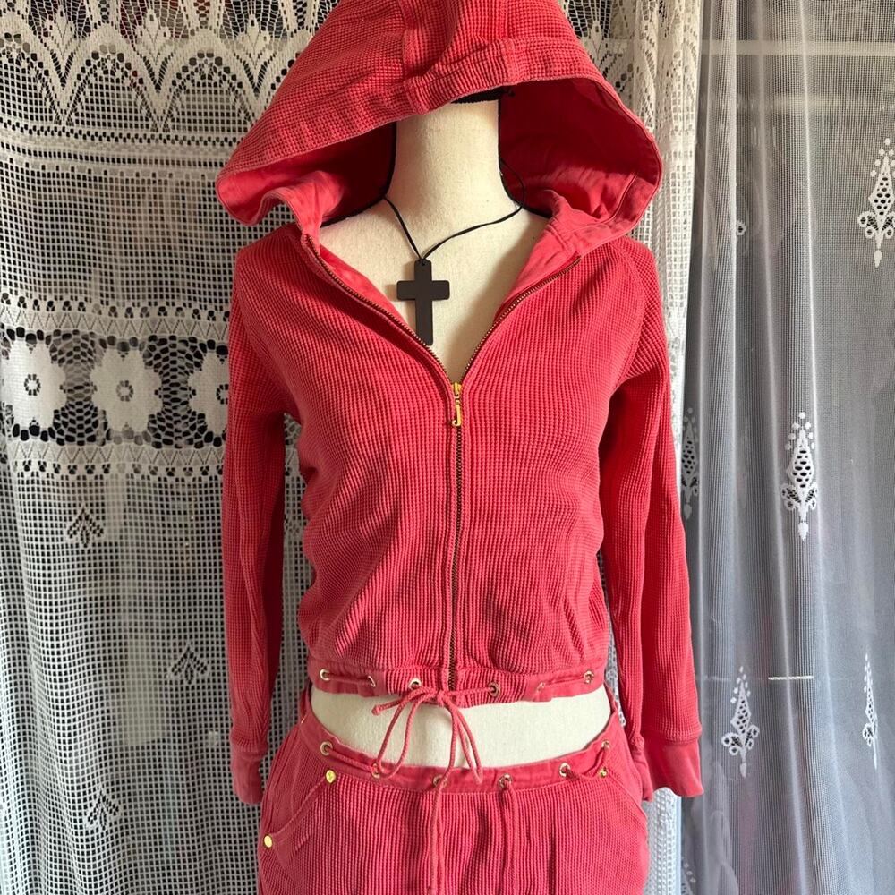 Coral juicy couture waffle knit skirt set